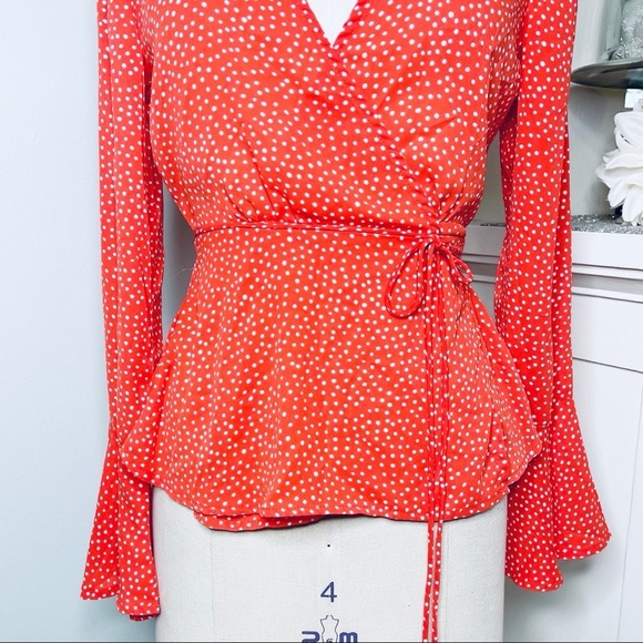 Lulu’s Red & White Polka Dot Love is Enough Wrap Top Blouse Small - Picture 6 of 11